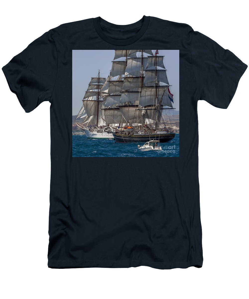 Tall Ships T-Shirt featuring the photograph Juan Sebastian Elcano and Stad Amsterdam by Pablo Avanzini