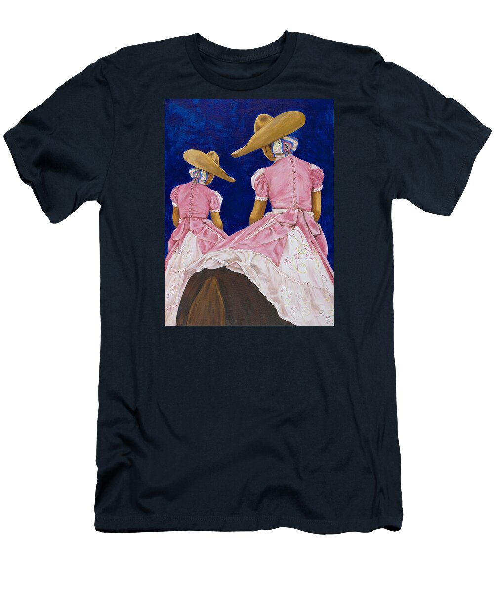  Mexican Rodeo T-Shirt featuring the painting Las Charras Rosadas by Pat Haley