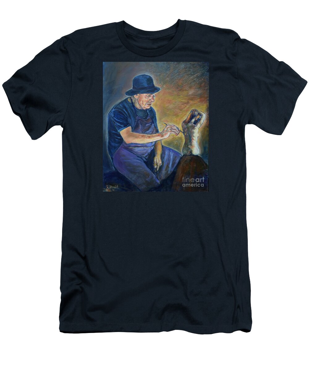 Oil Painting On Canvas T-Shirt featuring the painting Figurative Painting by Raija Merila