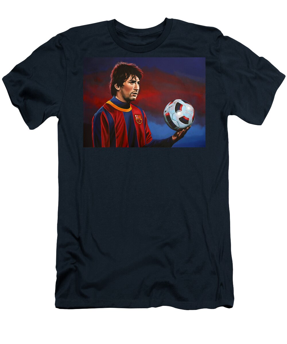 Lionel Messi T-Shirt featuring the painting Lionel Messi 2 by Paul Meijering