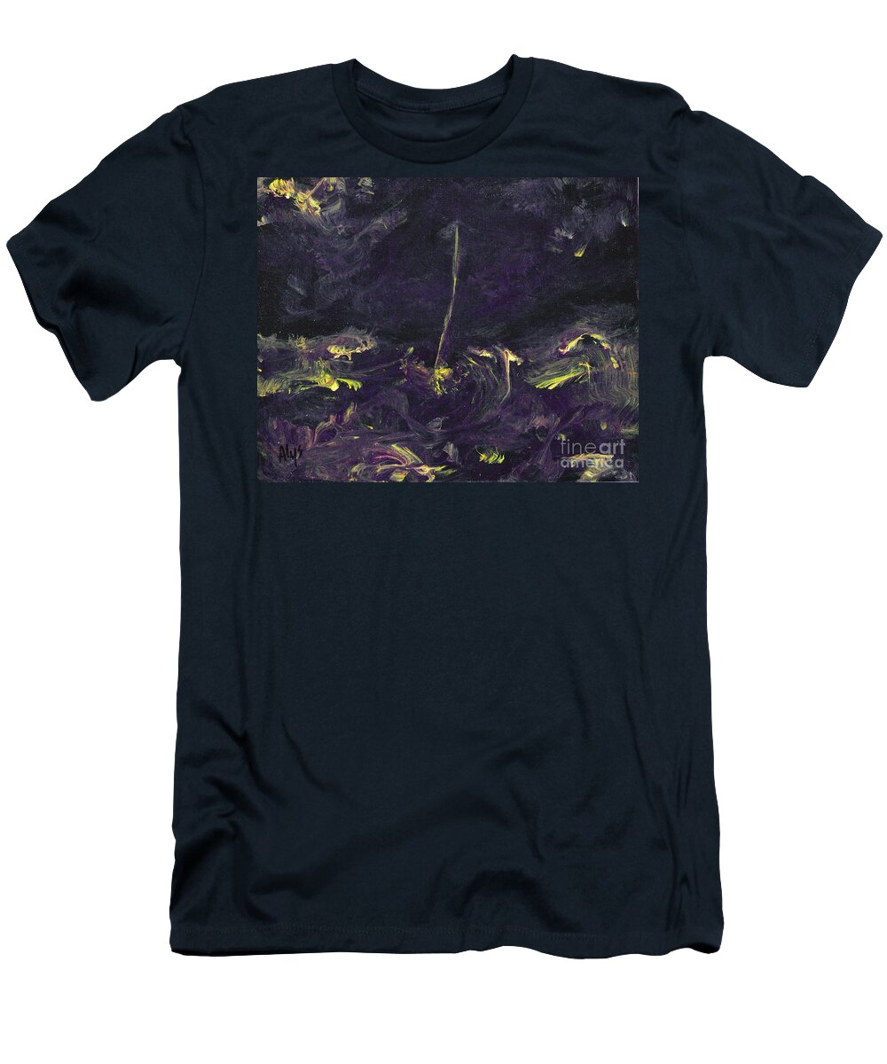 Seascape T-Shirt featuring the painting Lost At Sea by Alys Caviness-Gober