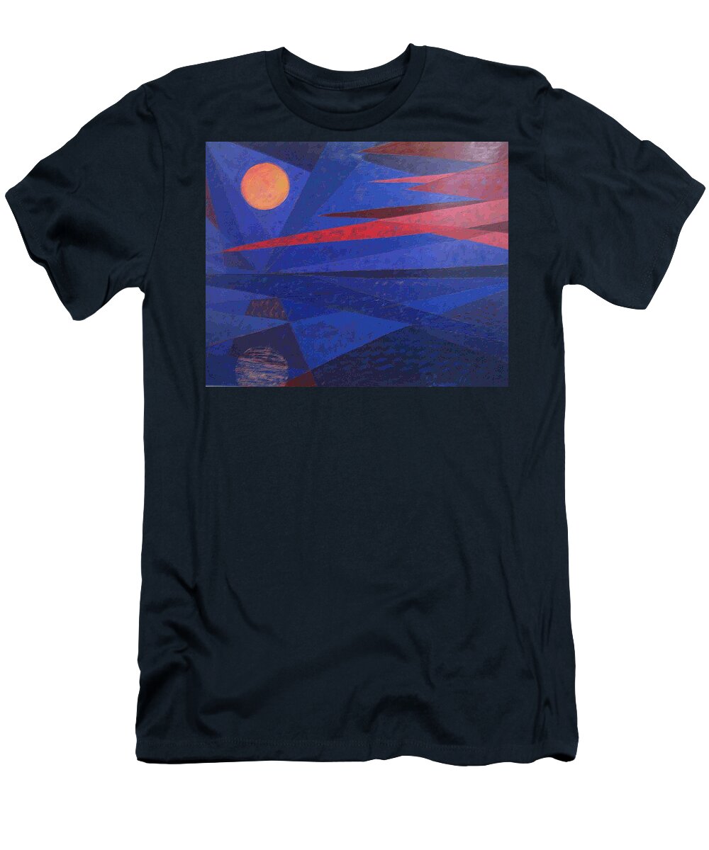Water T-Shirt featuring the painting Moon reflecting on a lake by Walter Casaravilla