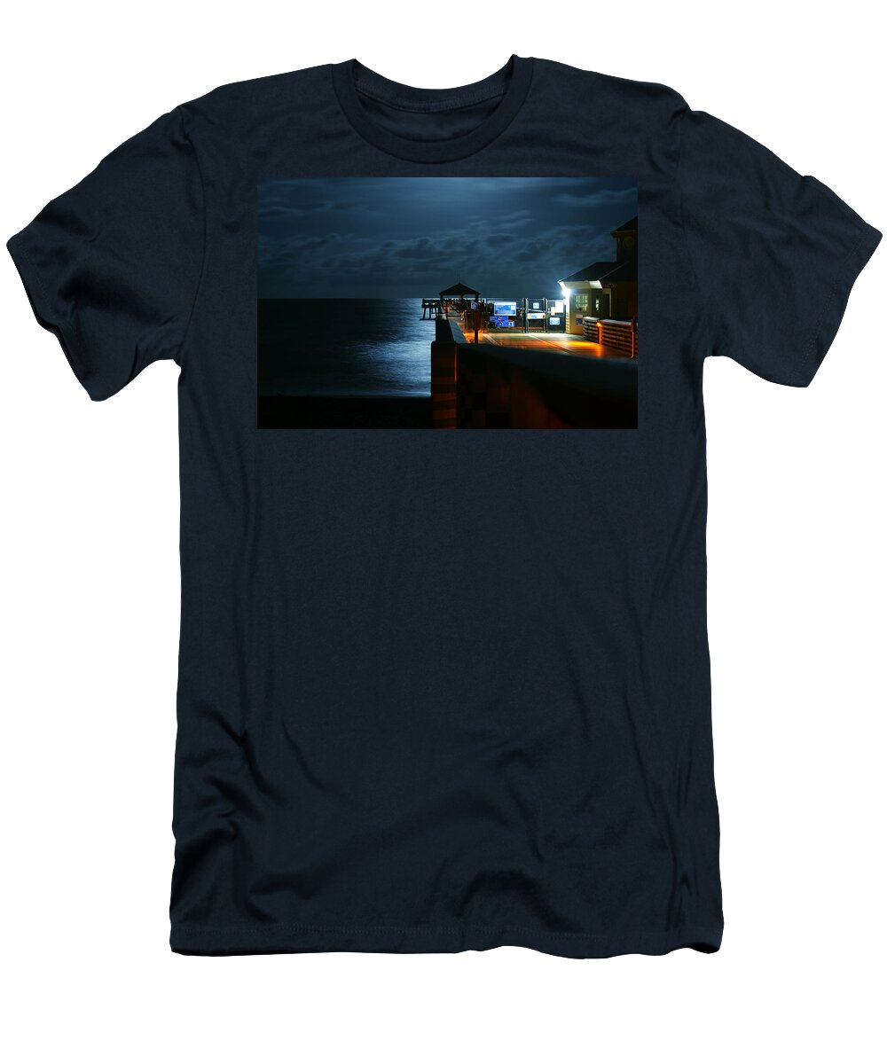 Laura Fasulo T-Shirt featuring the photograph Moonlit Pier by Laura Fasulo