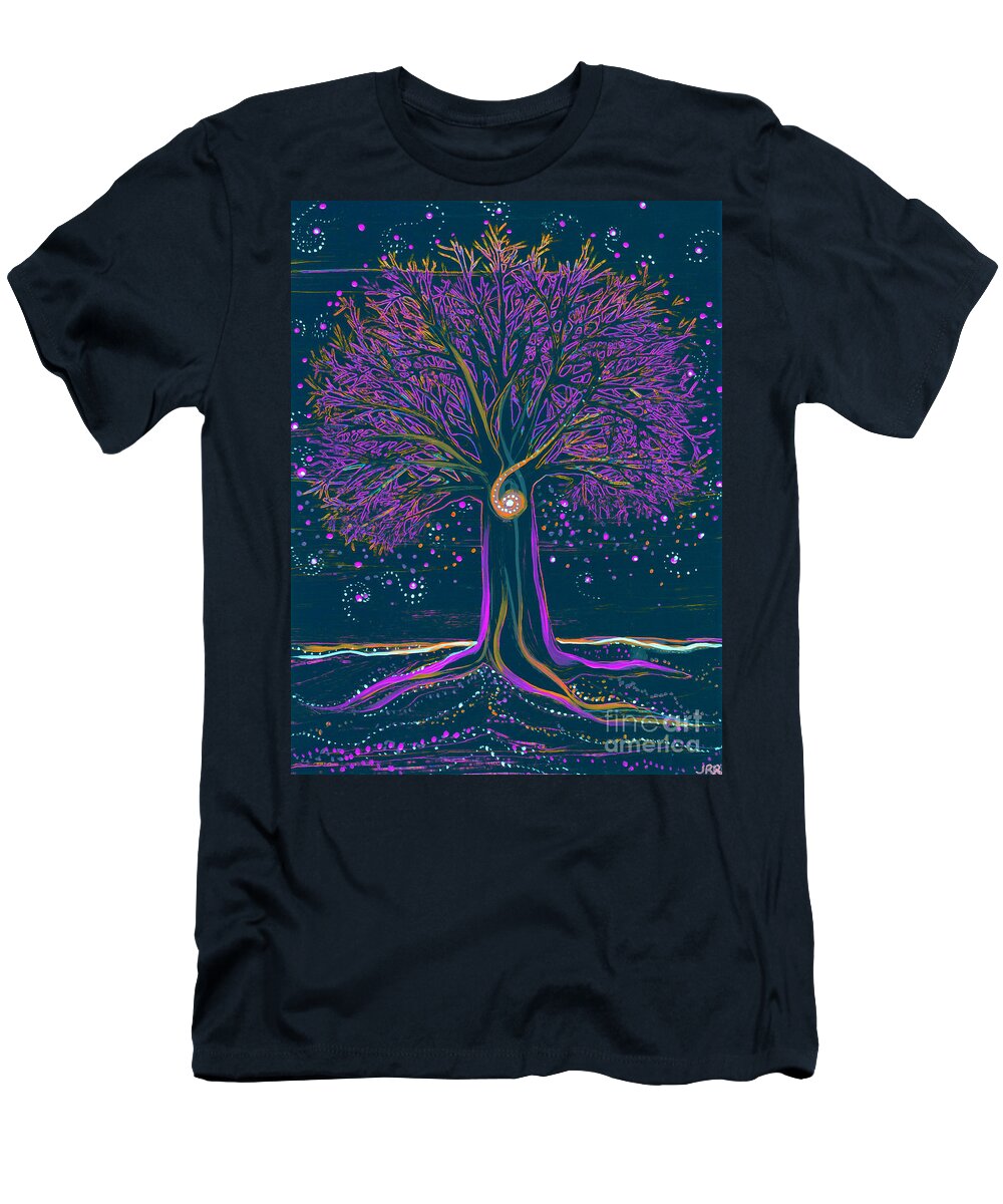First Star T-Shirt featuring the painting Mystic Spiral Tree 1 purple by First Star Art