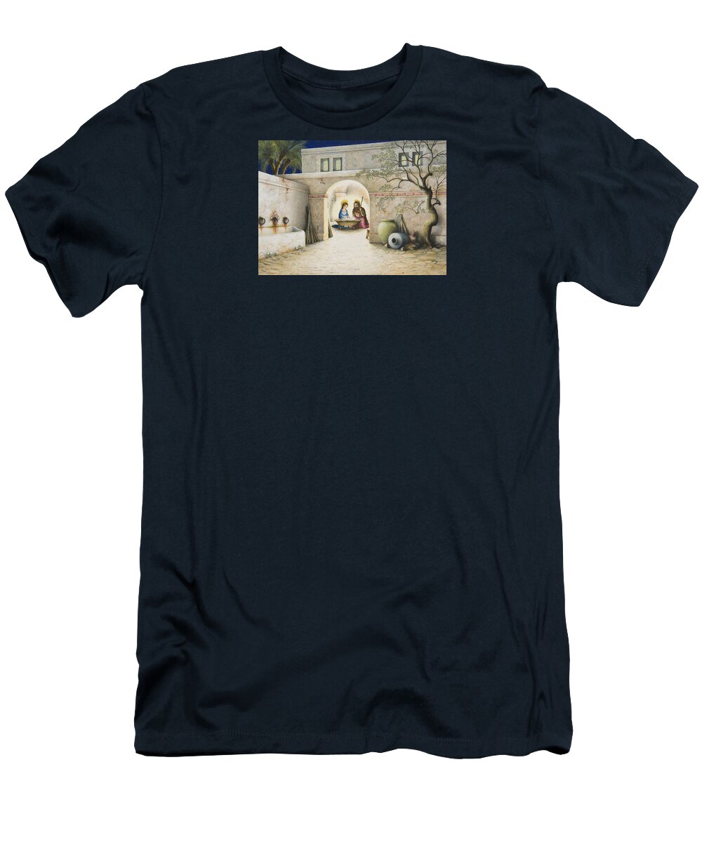 Christmas Card T-Shirt featuring the painting Nativity by Lynn Bywaters