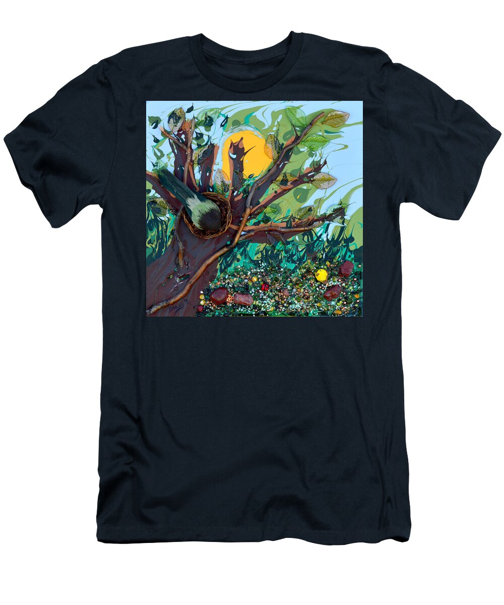 Birds T-Shirt featuring the mixed media Nesting by Donna Blackhall