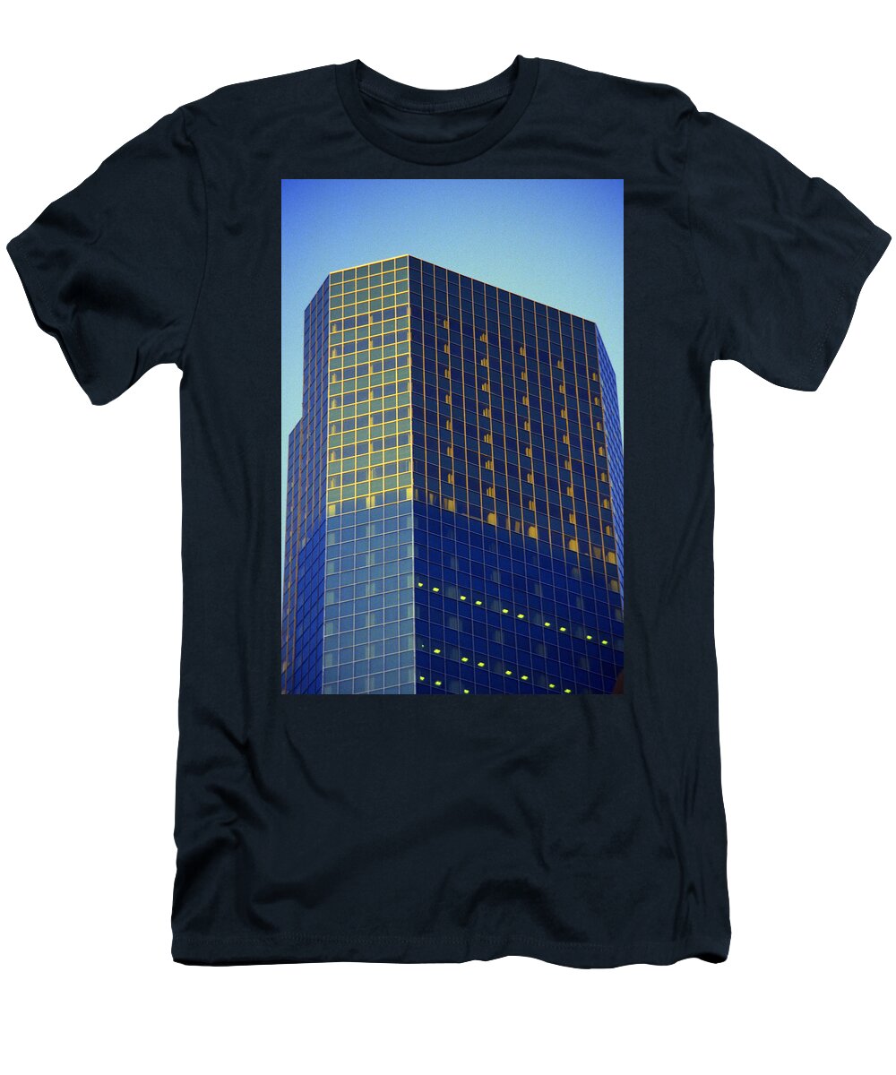 New York T-Shirt featuring the photograph 1984 New York City Skyscraper Reflections by Gordon James