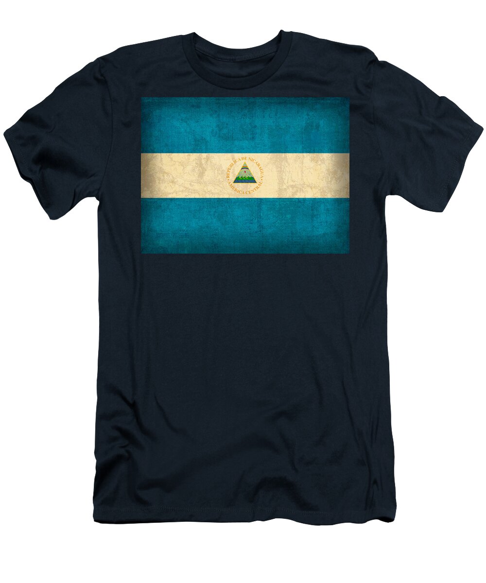 Nicaragua T-Shirt featuring the mixed media Nicaragua Flag Vintage Distressed Finish by Design Turnpike