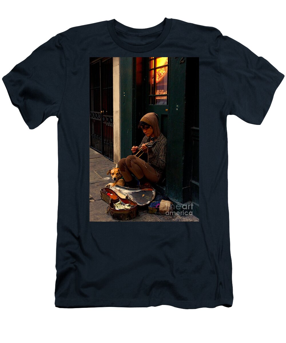 Street T-Shirt featuring the photograph Nighttime Street Musician by Kathleen K Parker