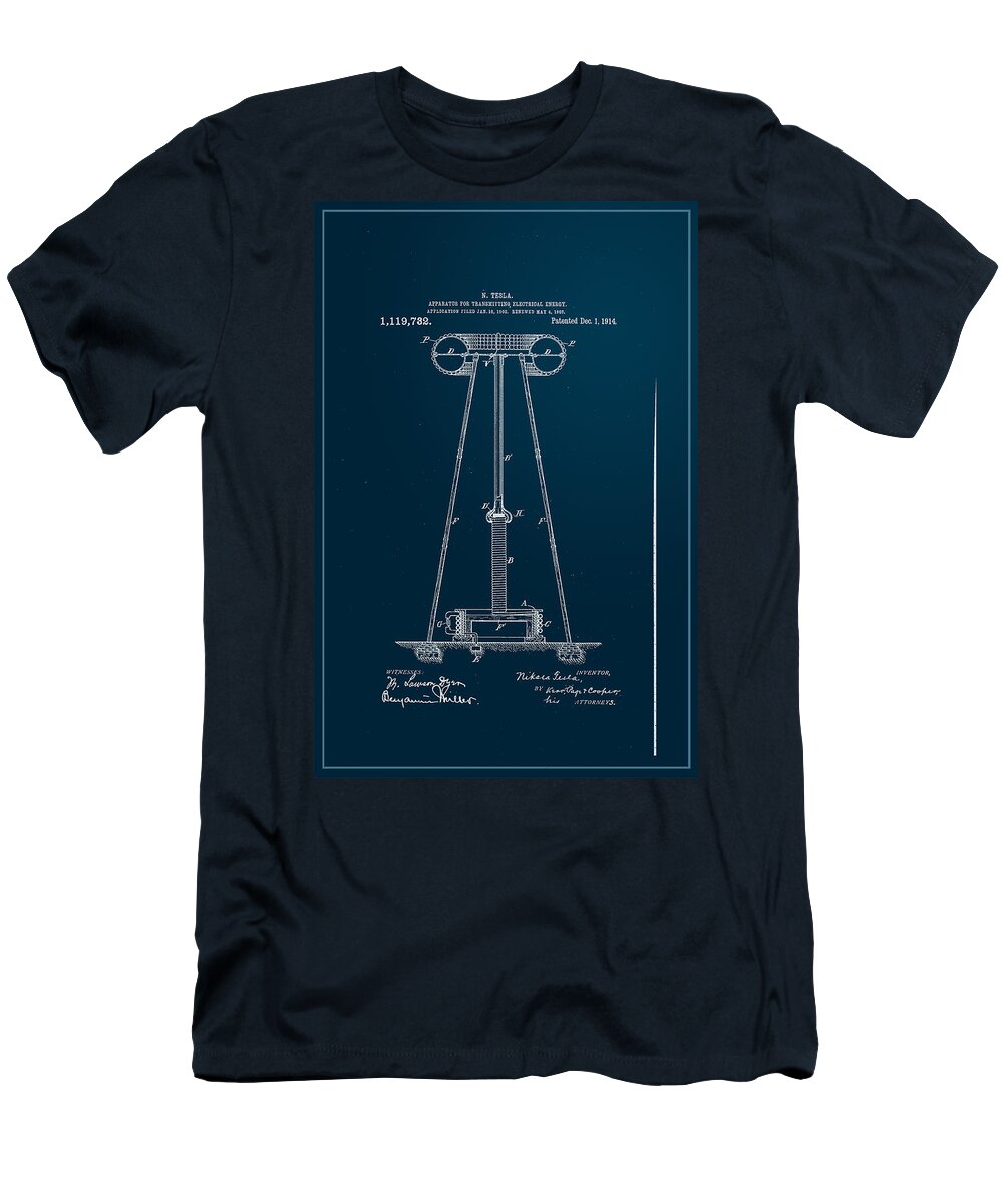 Wright T-Shirt featuring the digital art Nikola Tesla's Transmitter Patent 1914 by Paulette B Wright