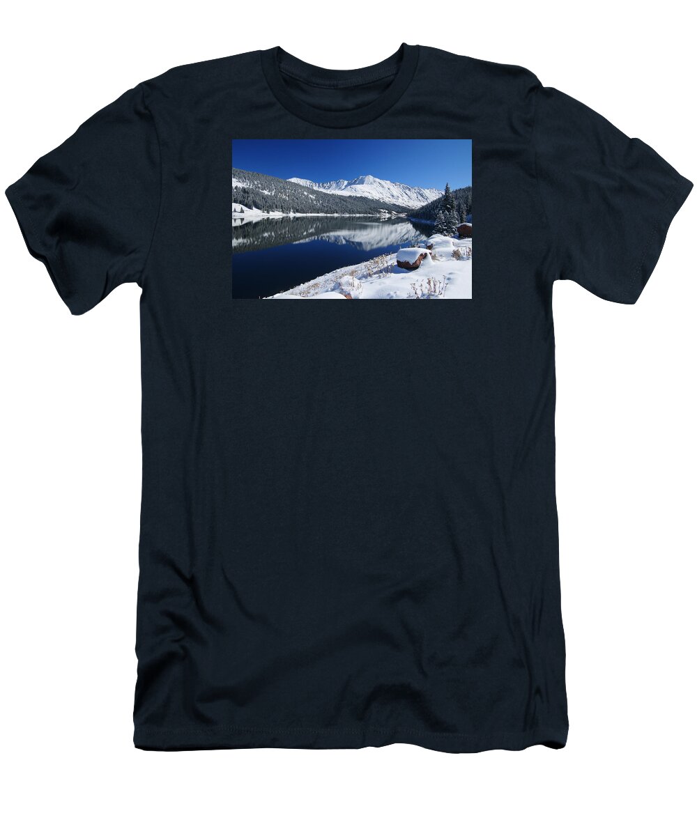 Rocky Mountains T-Shirt featuring the photograph October Blues by Jeremy Rhoades