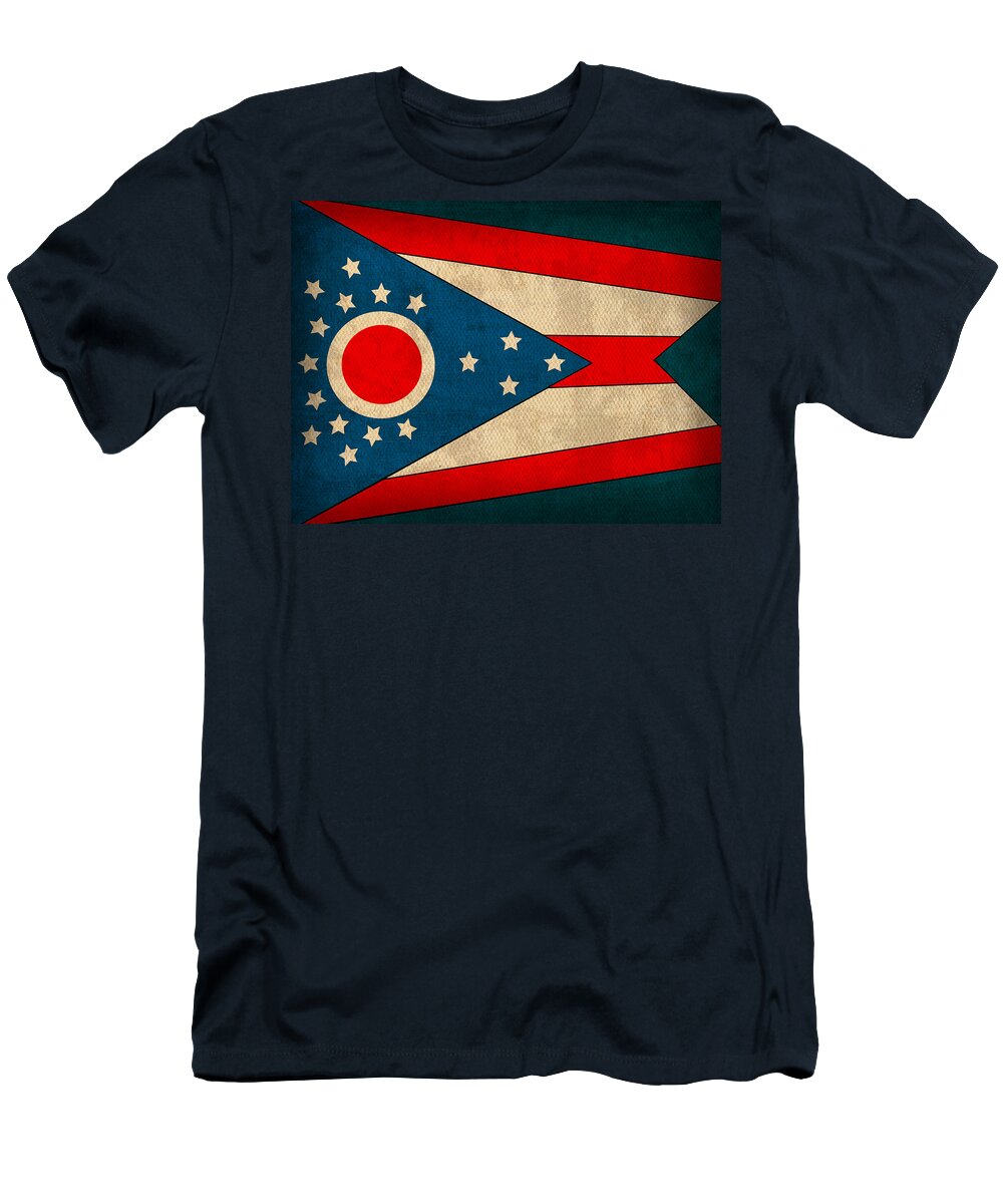 Ohio T-Shirt featuring the mixed media Ohio State Flag Art on Worn Canvas by Design Turnpike