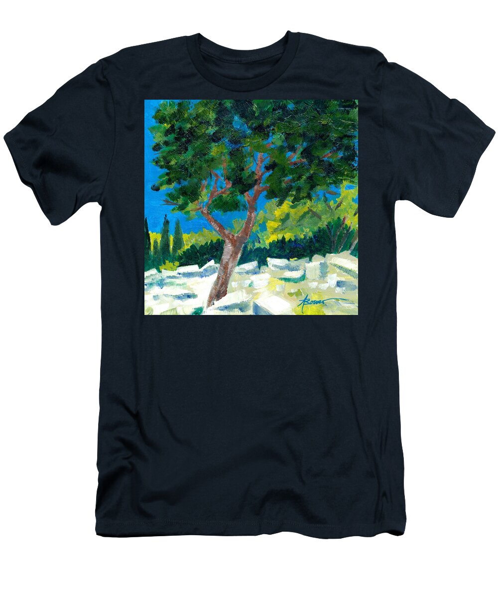 Trees T-Shirt featuring the painting Old Ruins at Rhodes by Adele Bower