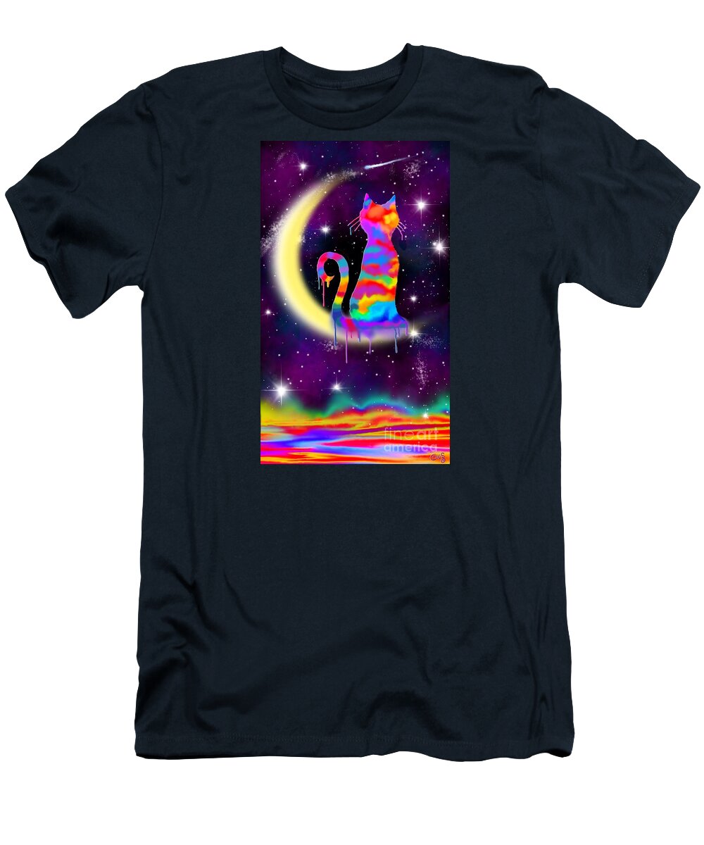 Cat T-Shirt featuring the painting Painted Moon Cat by Nick Gustafson