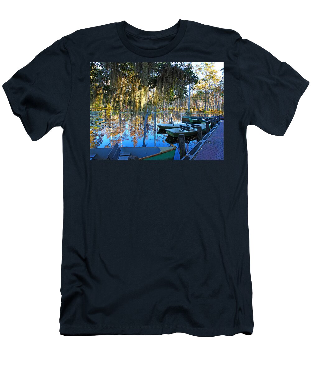 Boats T-Shirt featuring the photograph Peaceful Boat Landing by Jan Marvin by Jan Marvin