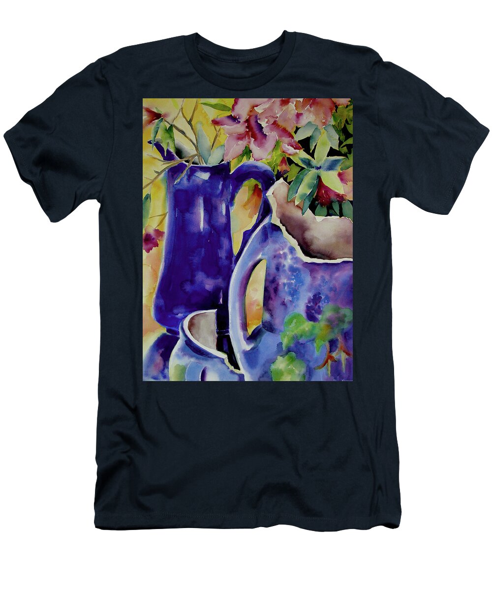 Original Watercolors T-Shirt featuring the painting Pottery and flowers by Julianne Felton