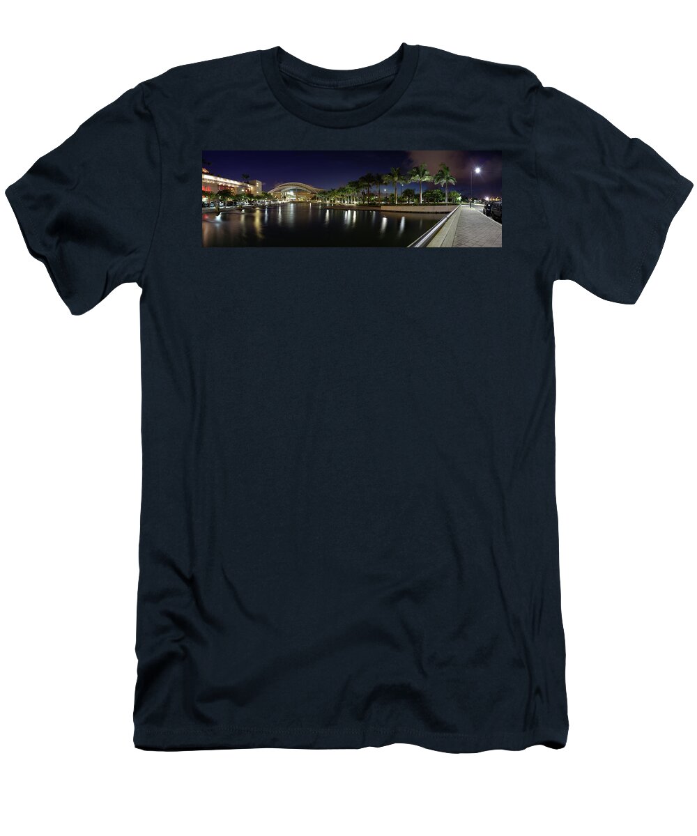 Photography T-Shirt featuring the photograph Reflection Of Lights On Water, Puerto by Panoramic Images