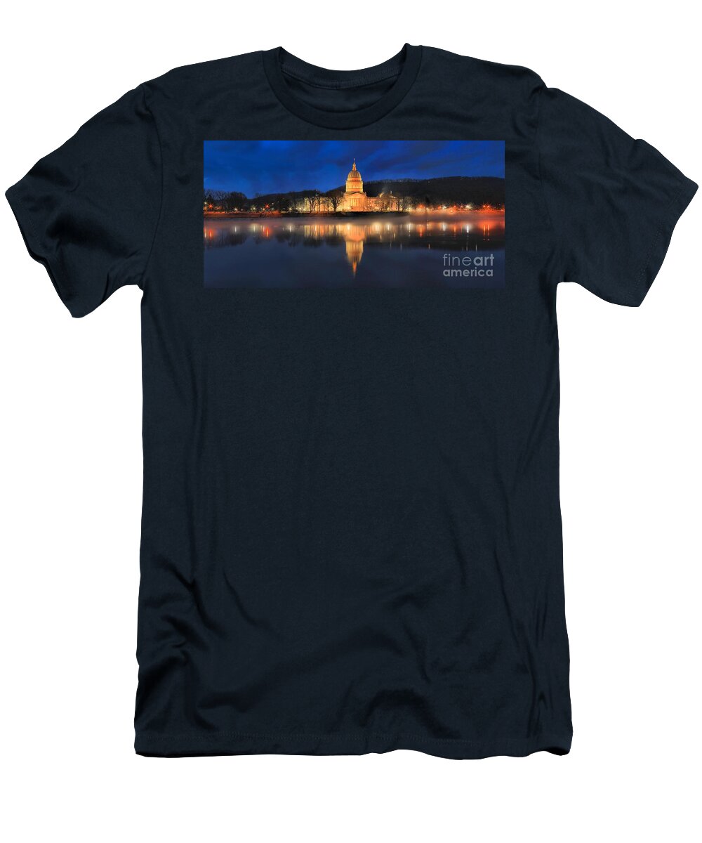 West Virginia Capitol T-Shirt featuring the photograph Reflections Of The West Virginia State Capitol by Adam Jewell