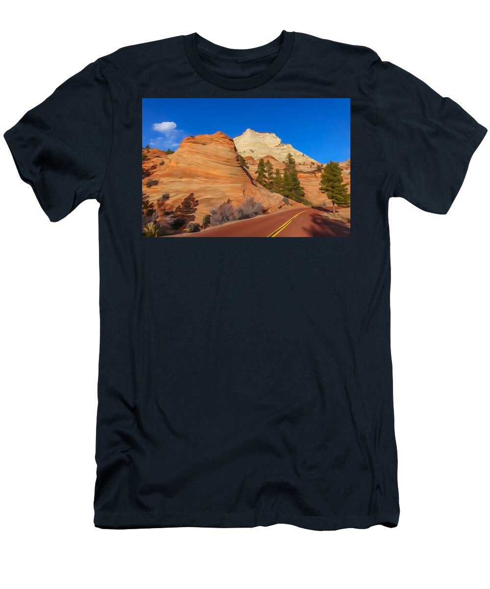 Zion T-Shirt featuring the photograph Road through Zion NP by Tom and Pat Cory