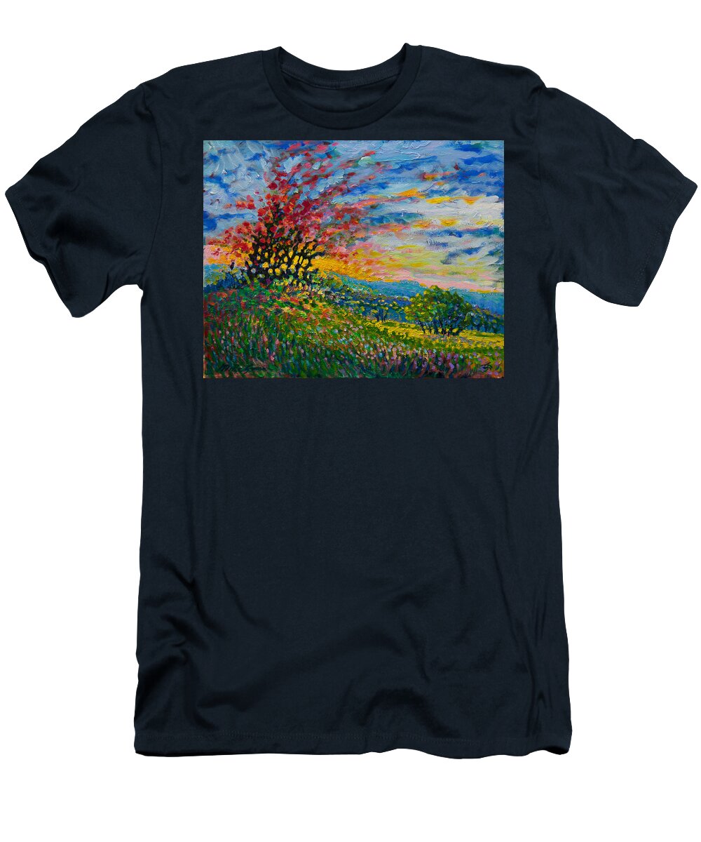 Landscape T-Shirt featuring the painting Ruby Tree Ablaze by Michael Gross