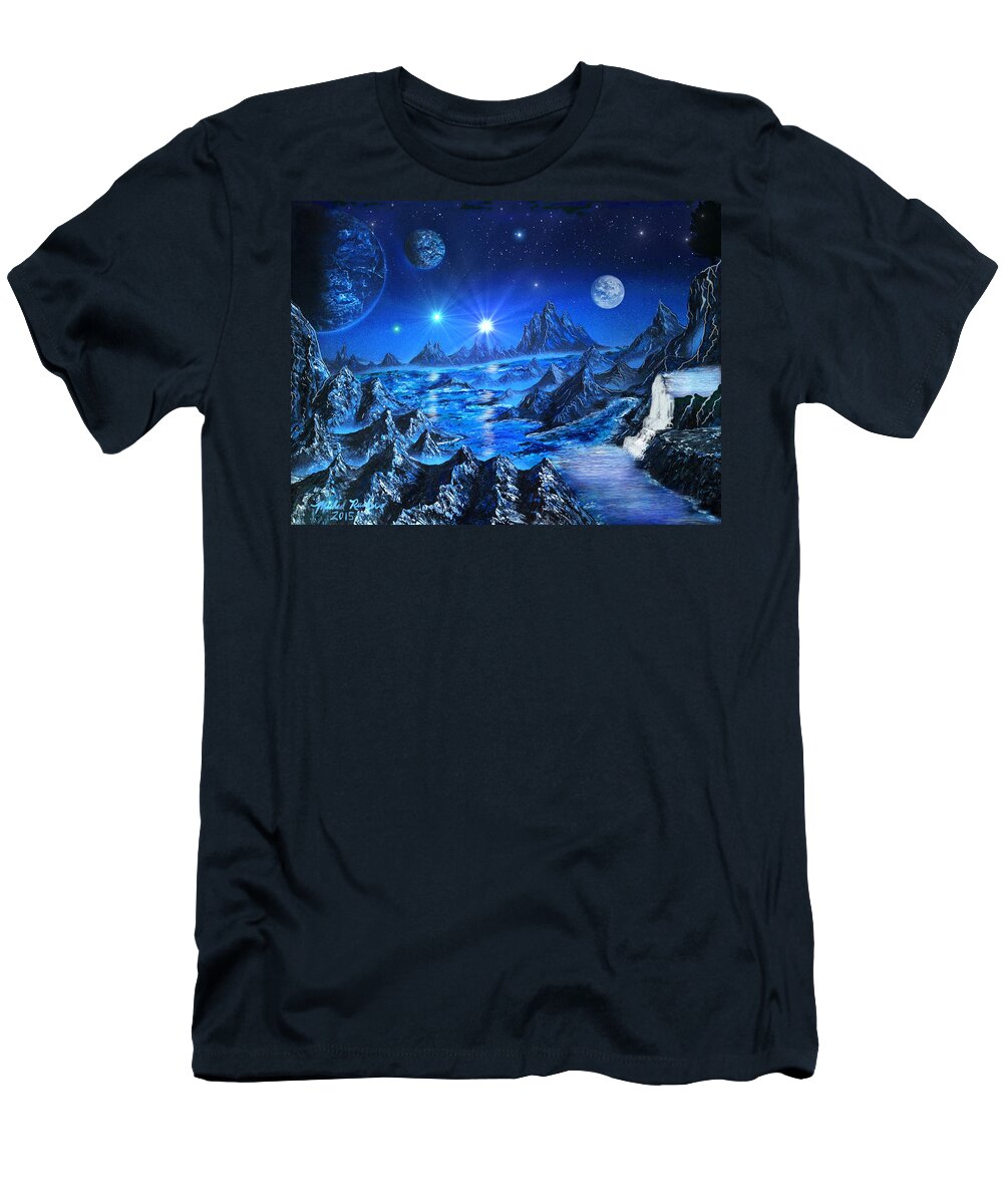 Space Art T-Shirt featuring the painting Sapphire Planet by Michael Rucker