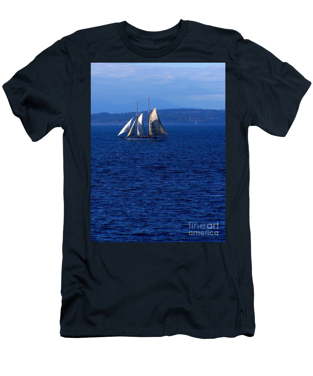 Boat T-Shirt featuring the photograph Schooner on Puget Sound by Vicki Maheu