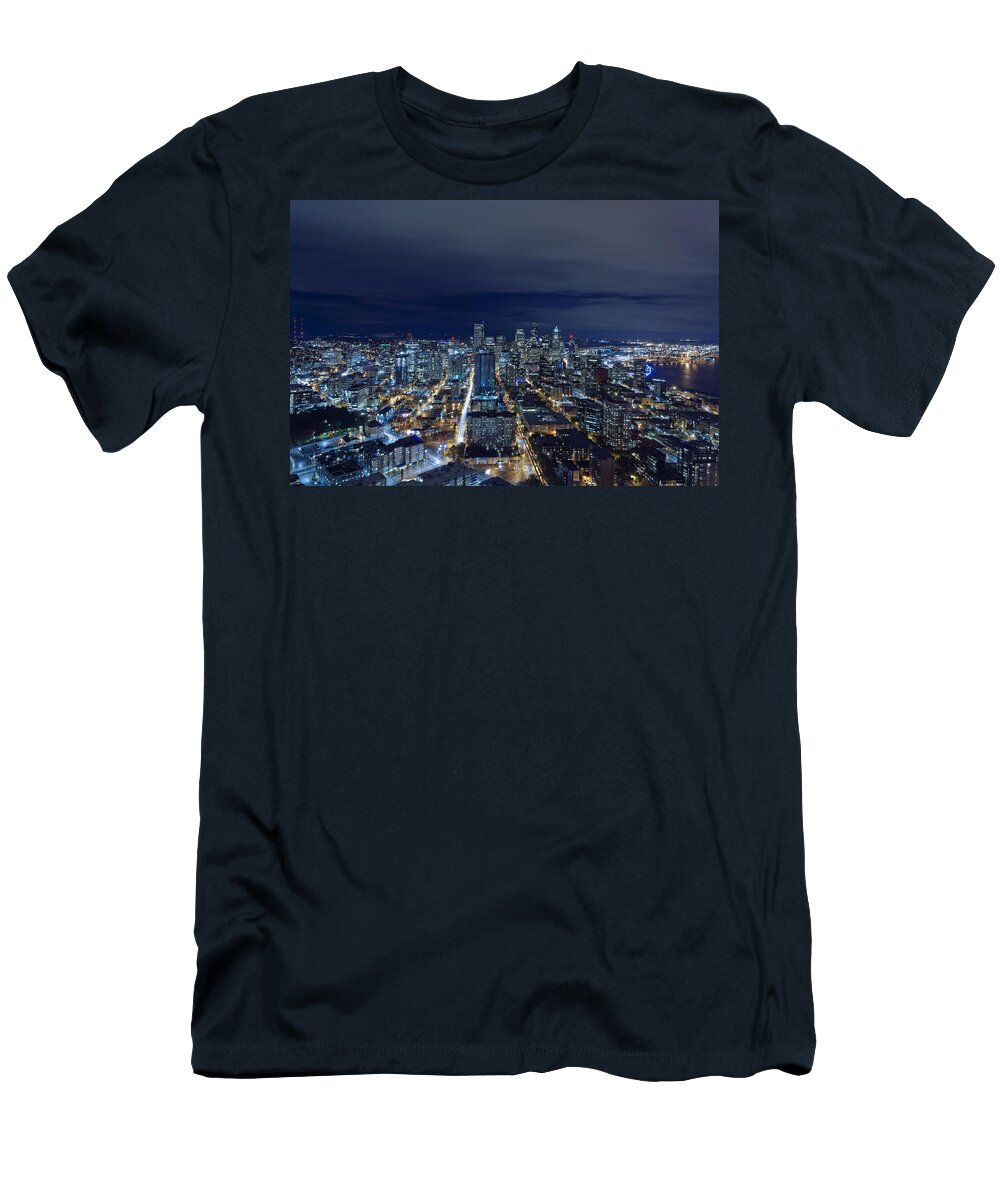 Seattle Skyline T-Shirt featuring the photograph Seattle Blue Hour by Jonathan Davison