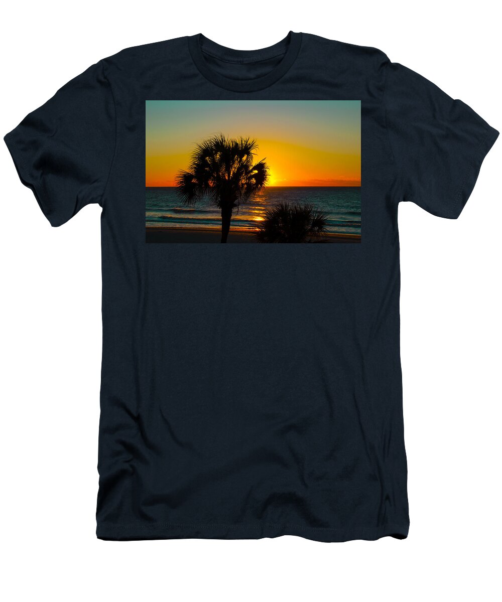  Aqua T-Shirt featuring the photograph Sky on Fire by Penny Lisowski
