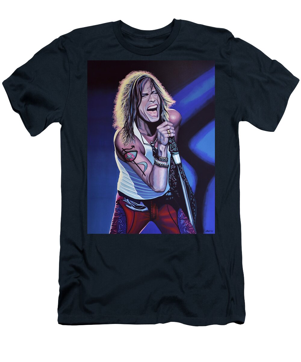 Steven Tyler T-Shirt featuring the painting Steven Tyler 3 by Paul Meijering
