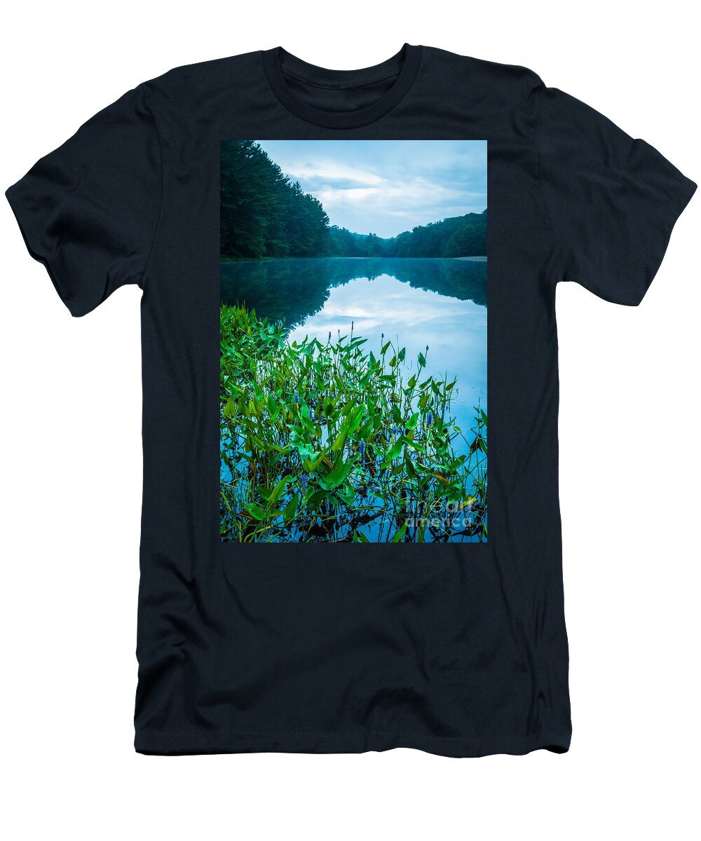 Family Pontederiaceae (pickerelweed Family) T-Shirt featuring the photograph Stillness on Schreeder Pond by JG Coleman
