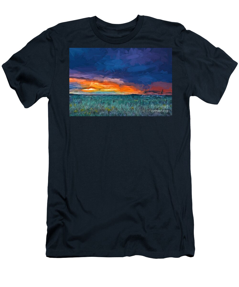 Giclee T-Shirt featuring the painting Stormy sunset LV by Charles Muhle