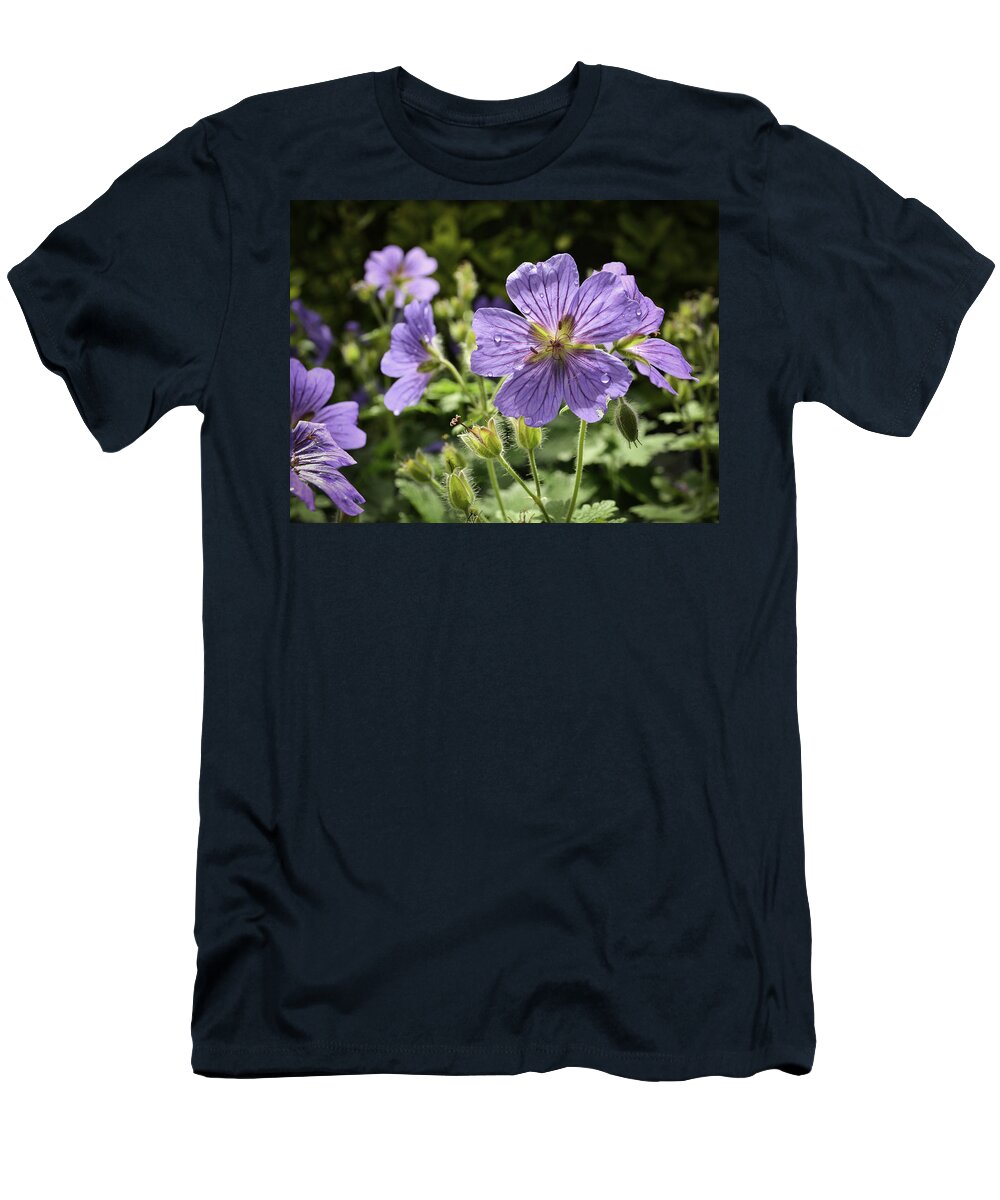 Nature T-Shirt featuring the photograph Sun bathed Geranium by Spikey Mouse Photography