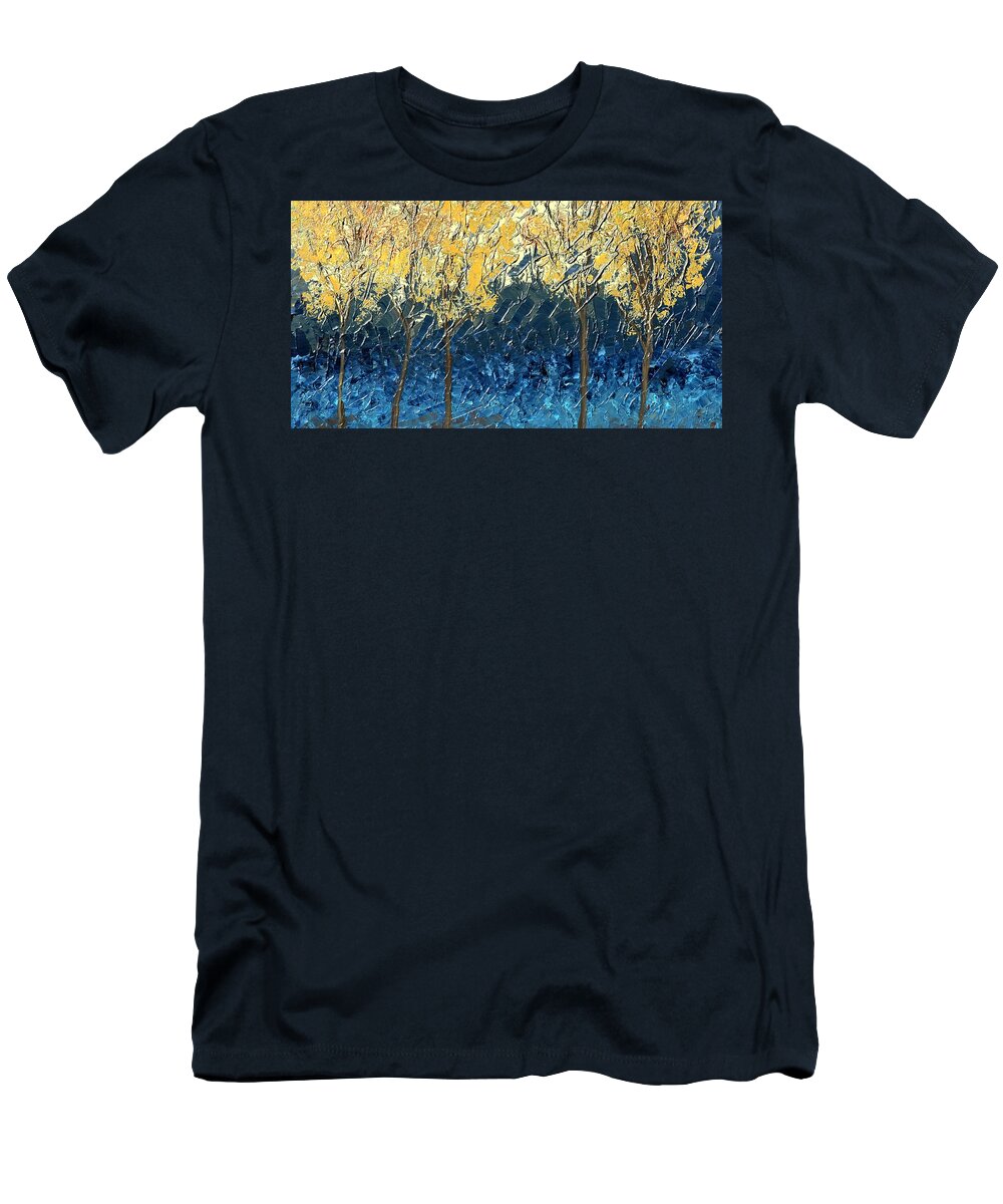 Sundrenched T-Shirt featuring the painting Sundrenched Trees by Linda Bailey