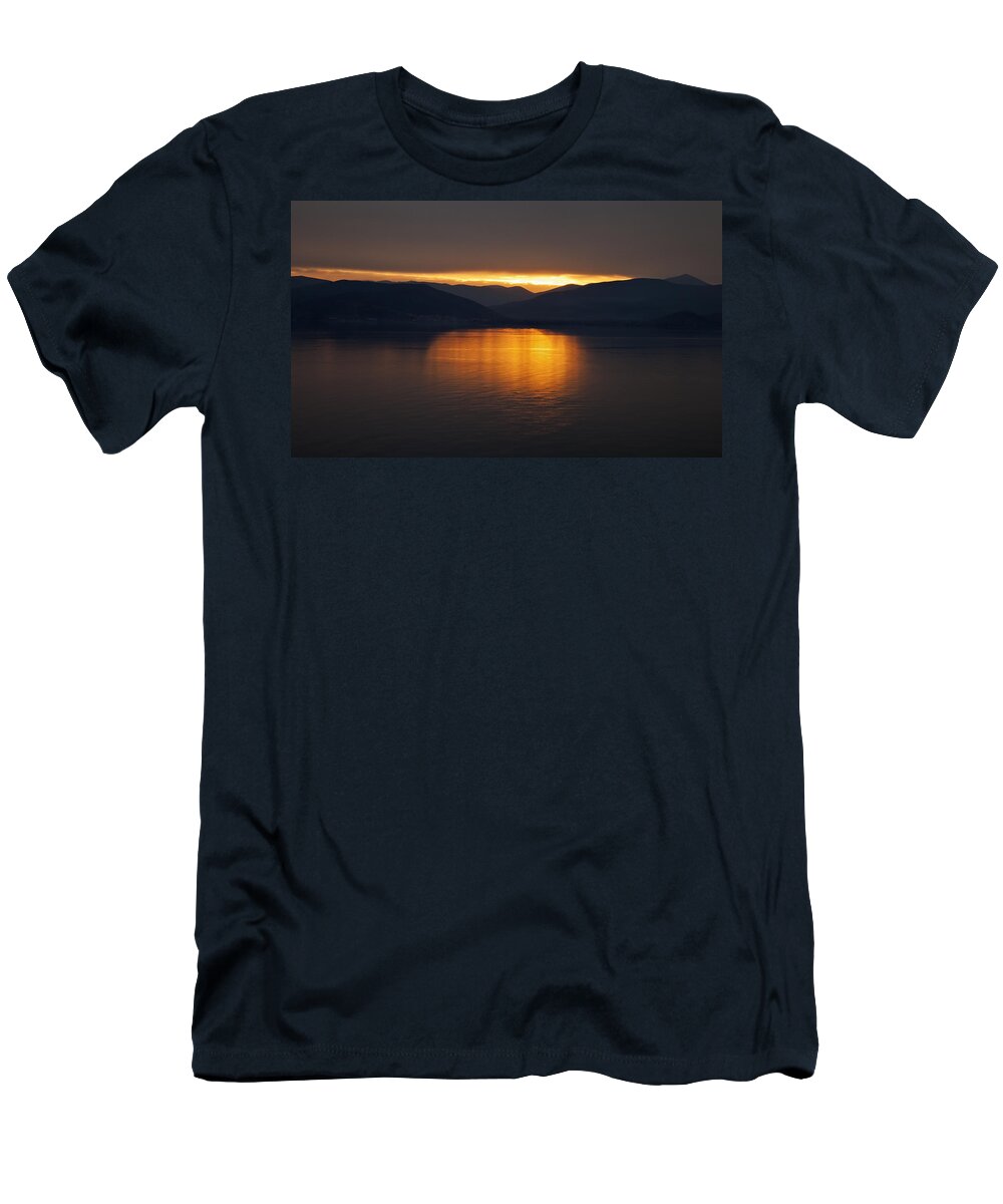 Romantic T-Shirt featuring the photograph Sunset over mountains and sea by Mike Santis