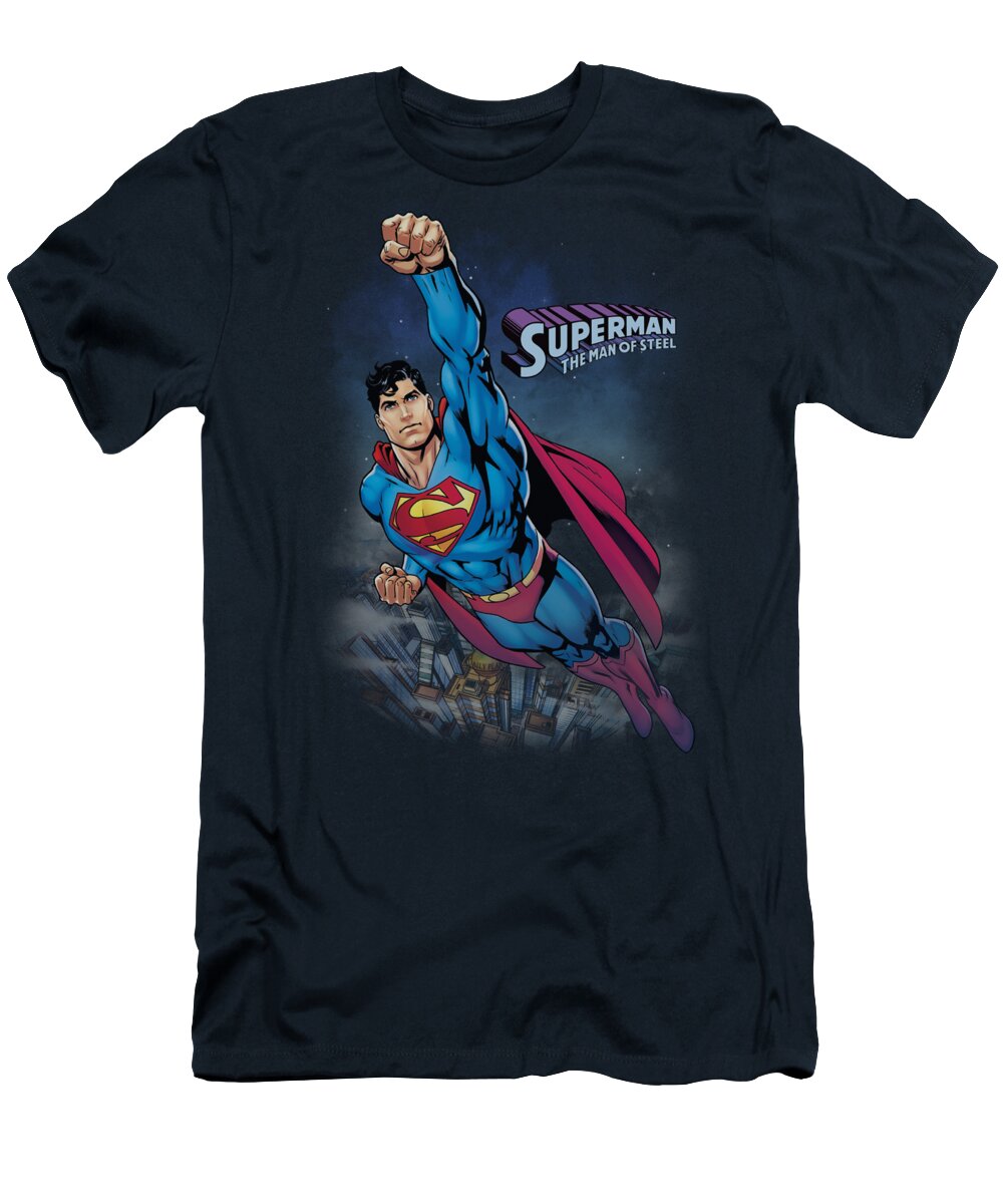 Superman T-Shirt featuring the digital art Superman - Twilight Flight by Brand A