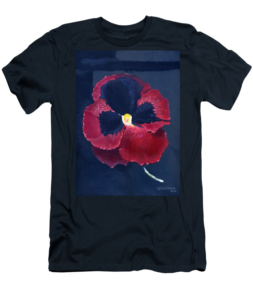 Crimson T-Shirt featuring the painting The Pansy by Katherine Miller