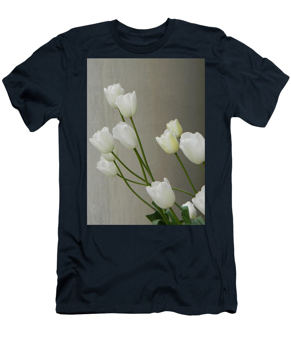 Tulip T-Shirt featuring the photograph Tulips Against Pillar by Jean Goodwin Brooks