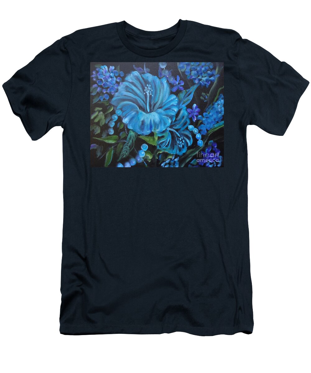 Floral T-Shirt featuring the painting Turquoise Hibiscus by Jenny Lee