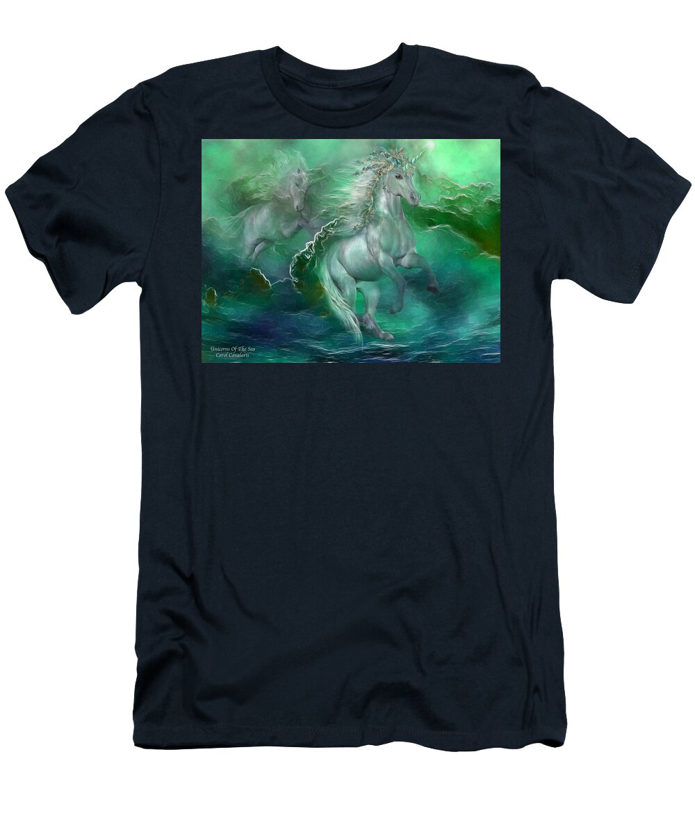 Unicorn T-Shirt featuring the mixed media Unicorns Of The Sea by Carol Cavalaris