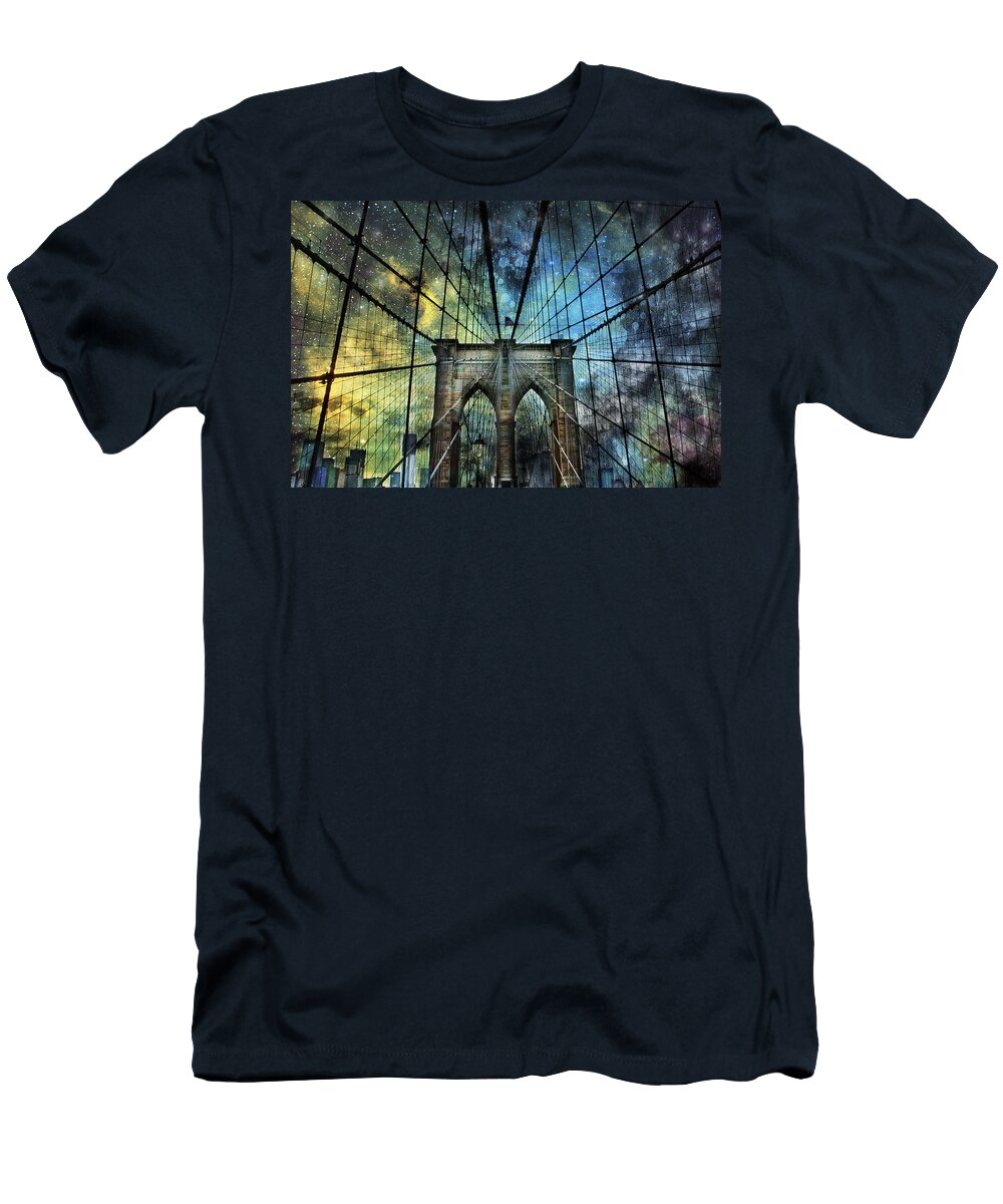 Evie T-Shirt featuring the photograph Universe and the Brooklyn Bridge by Evie Carrier