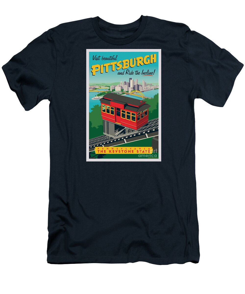 Travel Poster T-Shirt featuring the digital art Pittsburgh Poster - Incline by Jim Zahniser