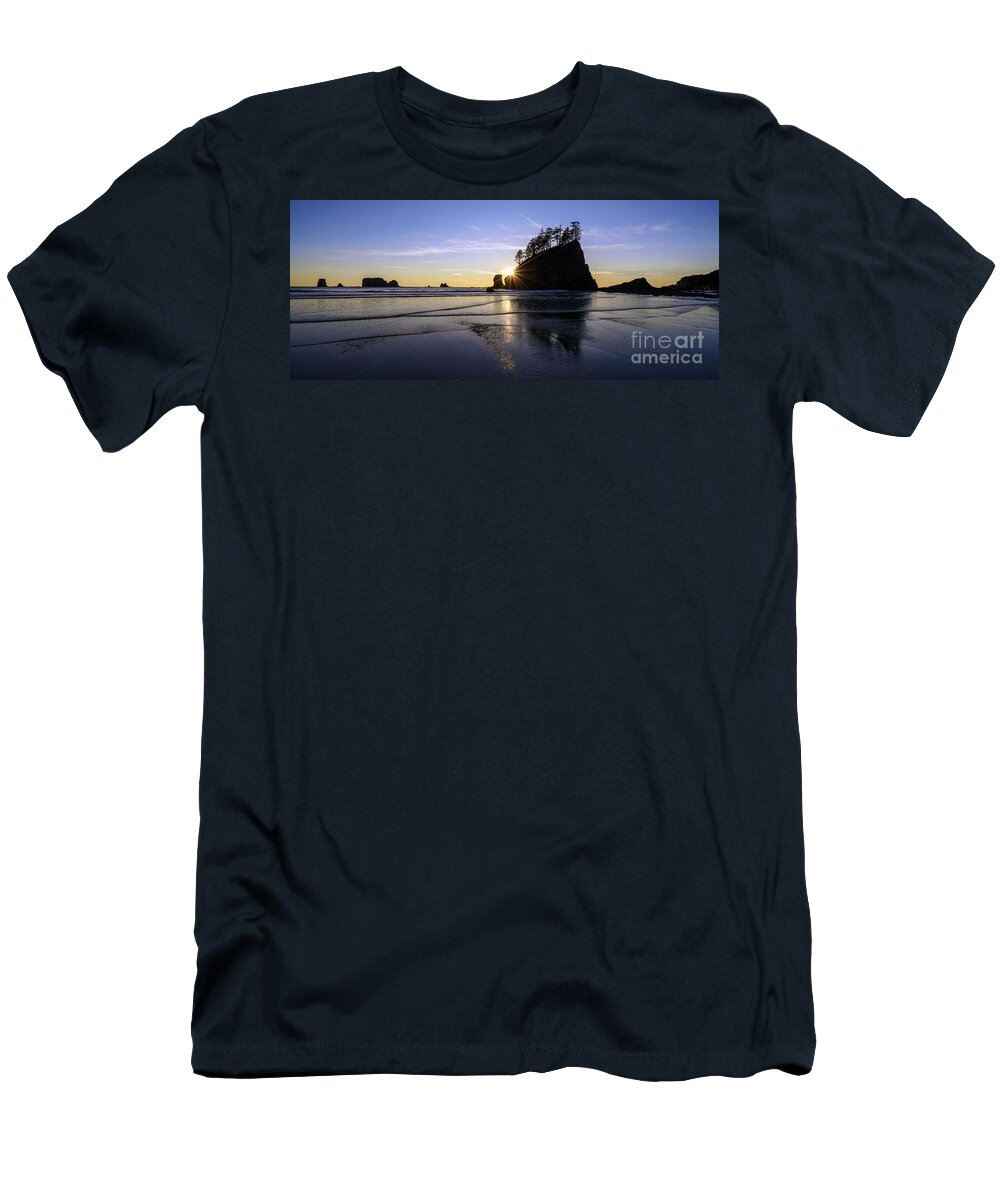 Washington Coast T-Shirt featuring the photograph Washington Coast Sunset Tranquility by Mike Reid