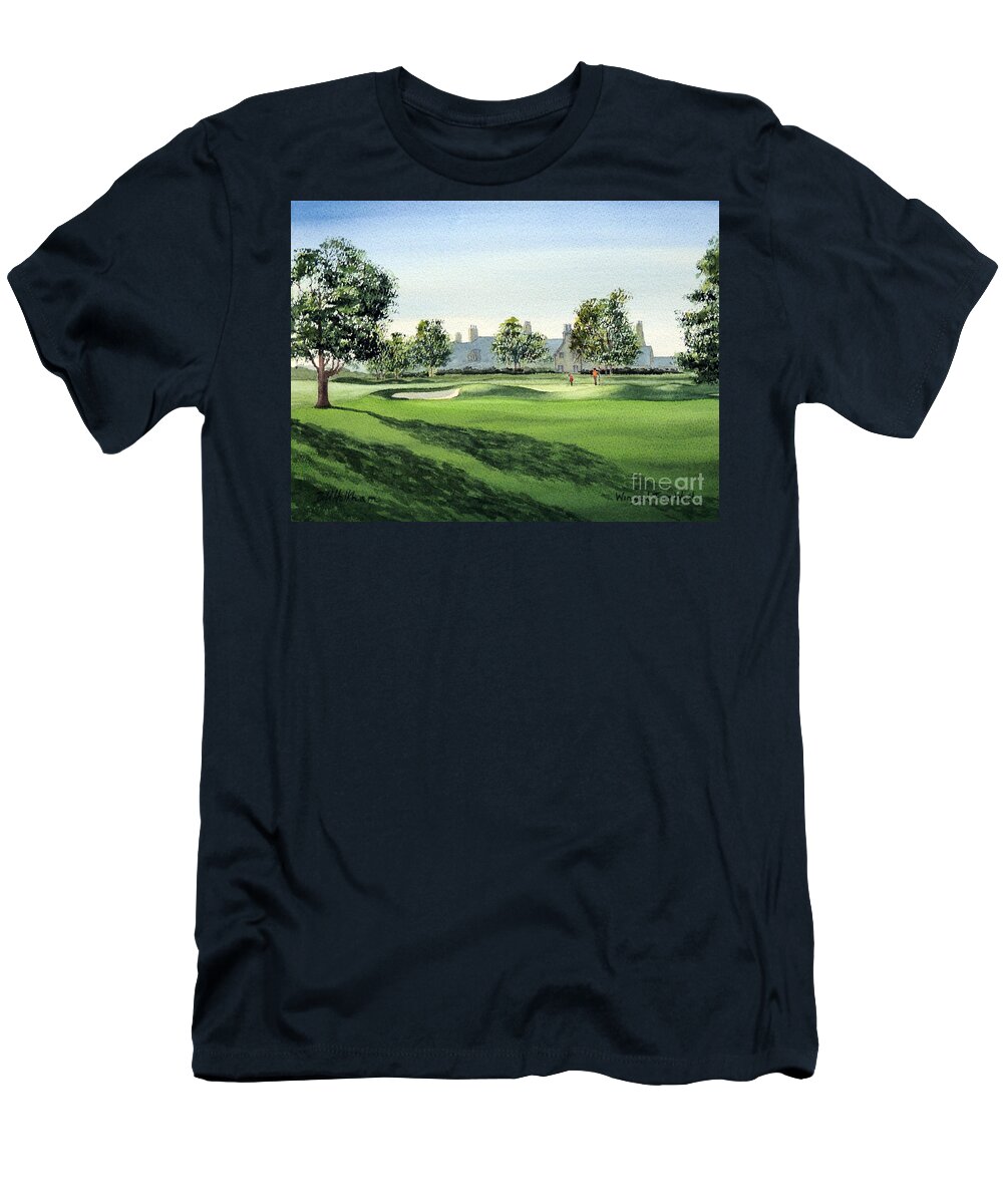 Winged Foot West T-Shirt featuring the painting Winged Foot West Golf Course 18th Hole by Bill Holkham