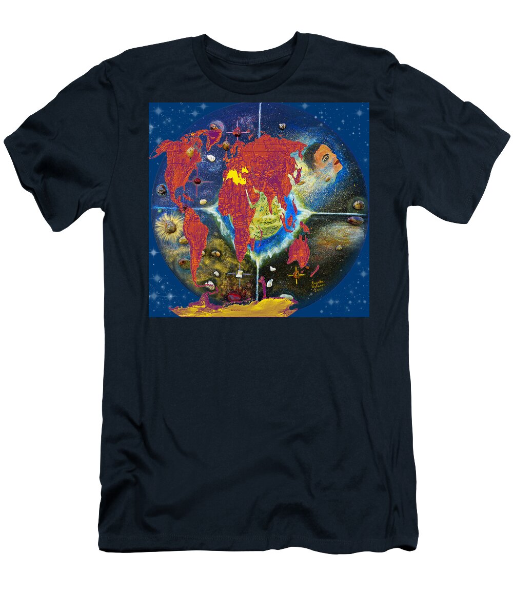 Augusta Stylianou T-Shirt featuring the painting World Map and Barack Obama Stars by Augusta Stylianou