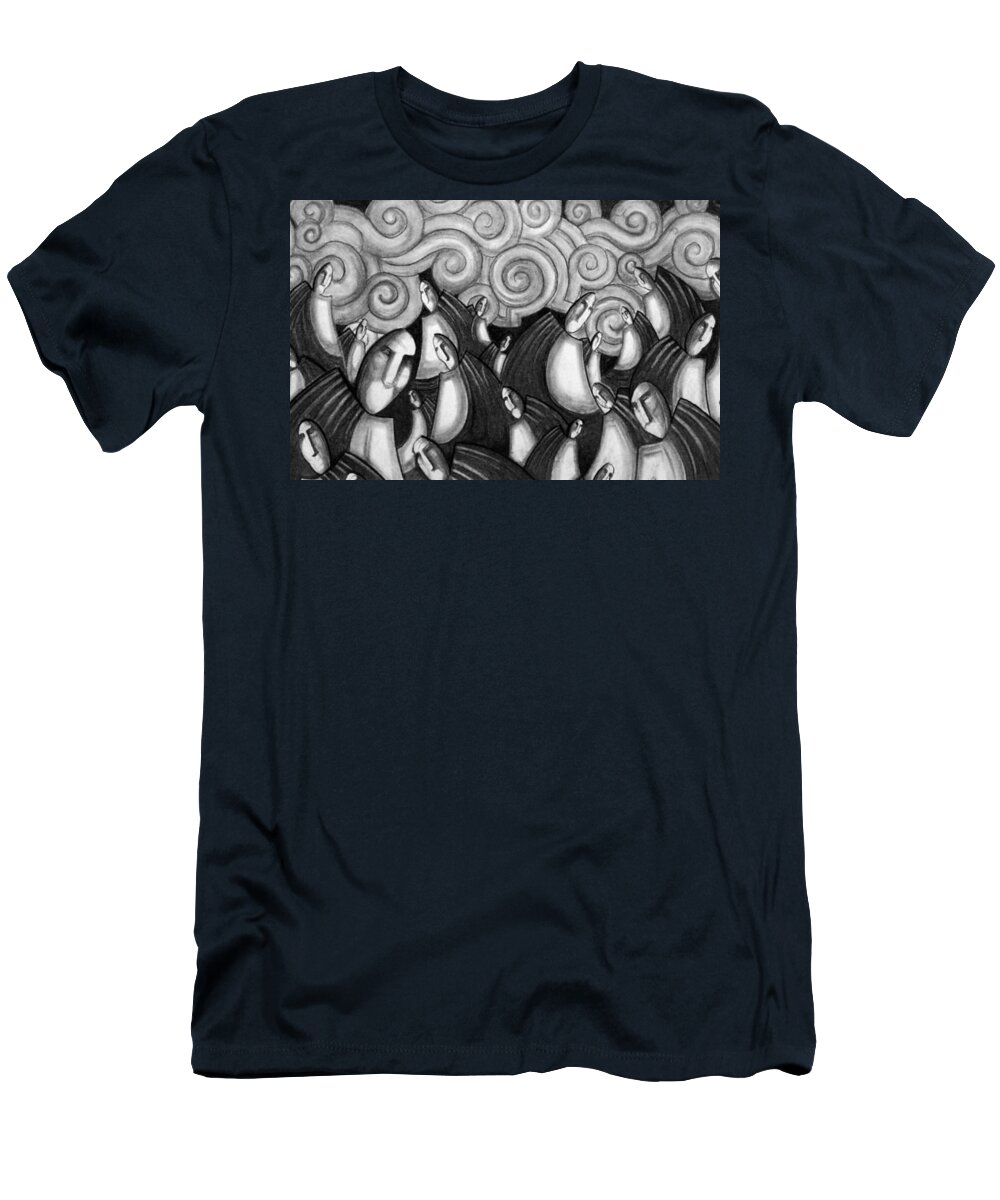 Art T-Shirt featuring the drawing Waves by Myron Belfast