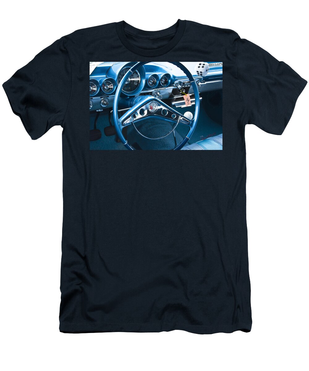 1960 Chevrolet Impala T-Shirt featuring the photograph 1960 Chevrolet Impala Steering Wheel by Glenn Gordon