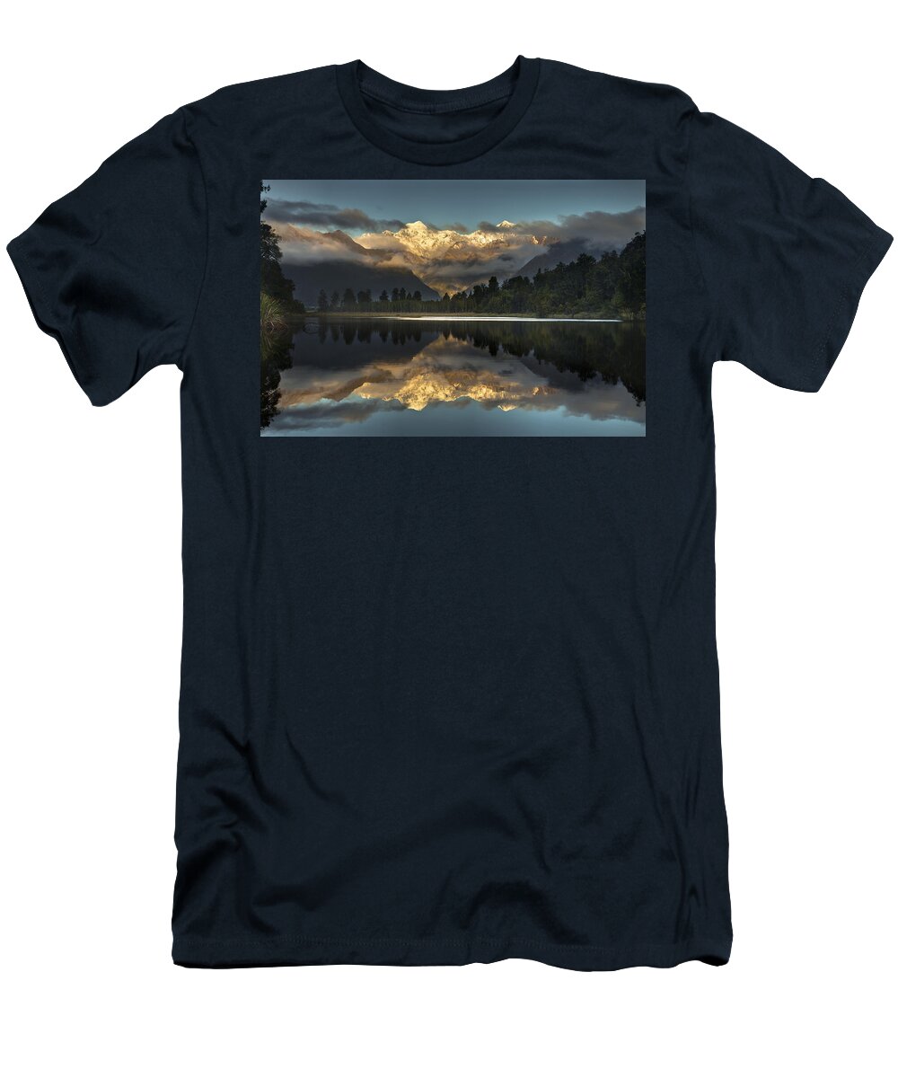00462451 T-Shirt featuring the photograph Sunset Reflection Of Lake Matheson #2 by Colin Monteath