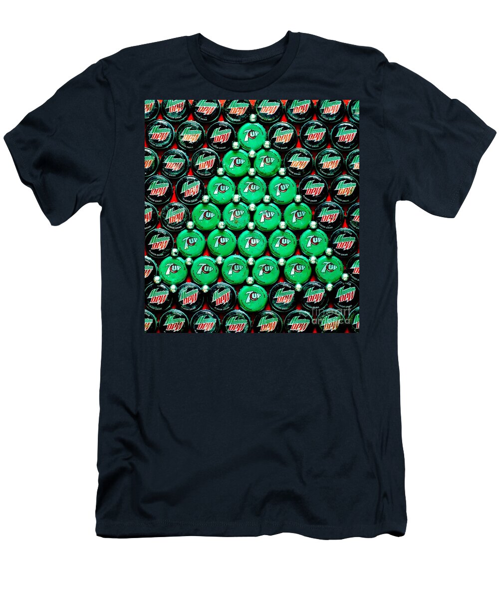 Christmas T-Shirt featuring the mixed media Bottle Caps Christmas Tree by Christopher Shellhammer