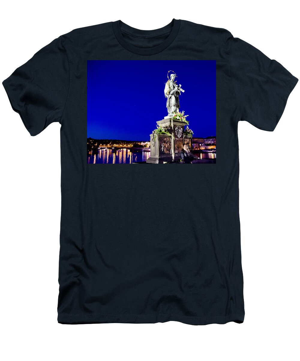 Charles Bridge T-Shirt featuring the photograph Charles Bridge Statue of St John of Nepomuk   by Jon Berghoff