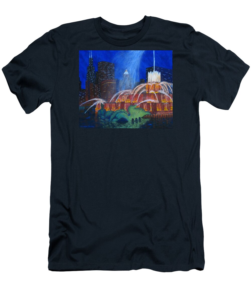 Chicago Painting T-Shirt featuring the painting Chicago's Buckingham Fountain by J Loren Reedy